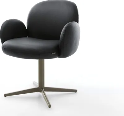 Produktbild von DELIFE Drehstuhl Nube-Flex mit Armlehnen Echt-Leder Schwarz Fußkreuz Effektfinish Titan 360° drehbar Taschenfederkern