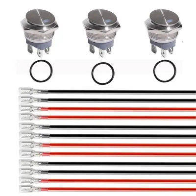 Obrázek produktu pro 12–24 V/15 A, vodotěsný kulatý kolébkový spínač, 22 mm, s modrým LED podsvícením, ZAP/VYP