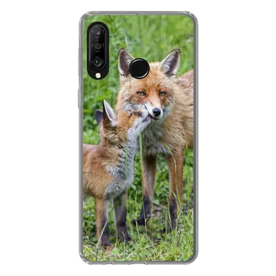 Produktbild von MuchoWow® Handyhülle Schutzhülle Hülle für Huawei P30 Lite Füchse - Kind - Gras Silikon Softcase Handy Hülle - Handyhülle