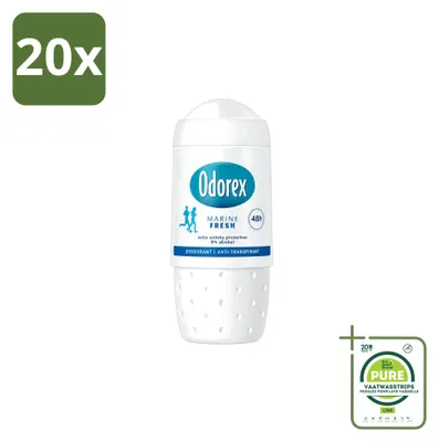 Imagen del producto de 20 unidades de desodorante roll-on Odorex Marine, sin alcohol, 50 ml, pack grande