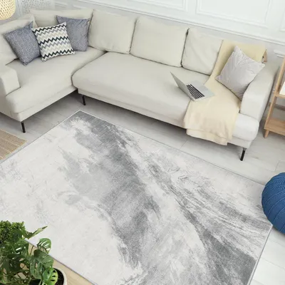 Produktbild von Vamcheer Teppich Wohnzimmer Kurzflor Moderner Flauschiger Waschbar Anti-Rutsch Hellgrau 160x230 cm