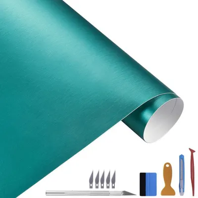 Immagine prodotto di Film in vinile effetto acciaio spazzolato, colore blu metallizzato, dimensioni 30cm x 300cm, finitura opaca, ideale per wrapping automobilistico