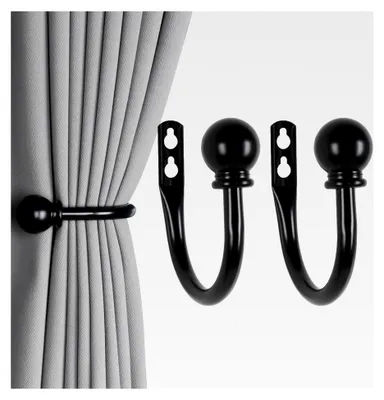 Produktbild von Vorhanghalter, 2er Set Wandmontierte Vorhangkrawattenhalter für Vorhänge (Schwarz)