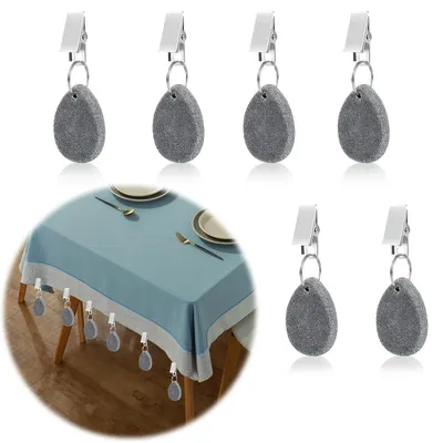 Productafbeelding van Set van 6 natuurstenen tafelkleedgewichten met metalen clips