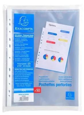 Image de Exacompta 20x Sachet de 50 pochettes perforées PP lisse 6/100e A4 Cristal 5250E