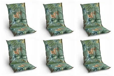 Produktbild von Gartenstuhlauflagen - Grün - Blau - Orange - Mittellehner - Blütenmuster - 6er Set