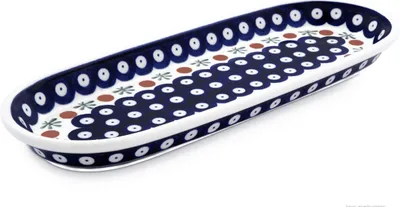 Produktbild von Original Bunzlauer Keramik Snackplatte Servierplatte Platte Teller klein länglich schmal oval 28,3x11,1x2,5 cm Design 41
