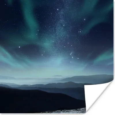 Produktbild von MuchoWow® Poster Nordlichter - Sterne - Berg - Nacht 75x75 cm - Wand Dekoration