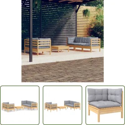 Produktbild von The Living Store 6-tlg. Garten-Lounge-Set mit Grauen Kissen Kiefernholz
