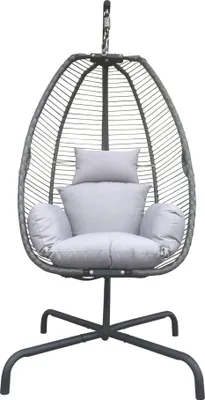 Produktbild von Moritz Hängesessel mit Gestell 120 kg grau Sitzkissen + Rückenkissen Hängeschaukel Indoor Outdoor Hängestuhl Schaukel Hängekorb Sessel