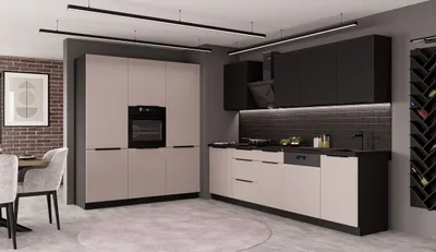 Produktbild von Küche ARONA + SIENA 280 + 180 cm Küchenzeile Küchenblock Einbauküche Kaschmir beige matt + Schwarz matt