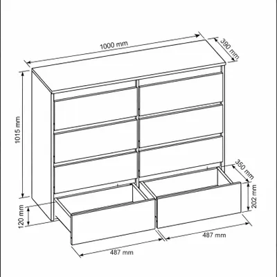 Produktbild von Moderne Kommode 100 cm mit 8 Schubladen und viel Stauraum