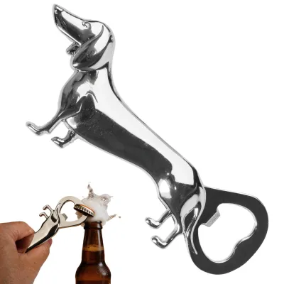 Productafbeelding van Dachshund-flesjesopener - Robuuste bieropener van metaal - Keukenaccessoire en decoratie - Zilverkleurig