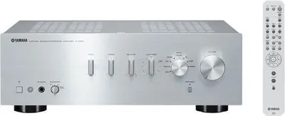 A silver Yamaha A-S301 integrated amplifier and its remote control are shown against a white background.