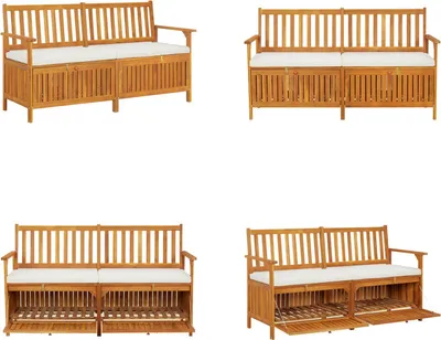Image de vidaXL Banc coffre avec coussin 148 cm Bois massif Acacia - Banc - Bancs - Banc en bois - Banc en bois massif
