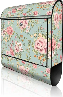Produktbild von banjado Design Briefkasten Stahl schwarz mit Zeitungsfach pulverbeschichtet "Altrosa Blume" 38x46x12,5cm & 2 Schlüssel - Postkasten A4 Einwurf inkl. Montagematerial [BKSCH 10805]