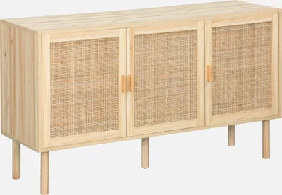 Immagine prodotto di Credenza in vimini ed effetto legno a 3 ante, 120cm, Marrone naturale