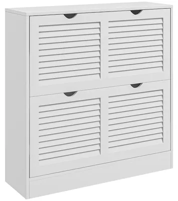 Immagine prodotto di HOMCOM Mobile Scarpiera Salvaspazio in Legno per 16 Paia di Scarpe con 2 Ante a Ribalta, 81.5x25x83cm, Bianco