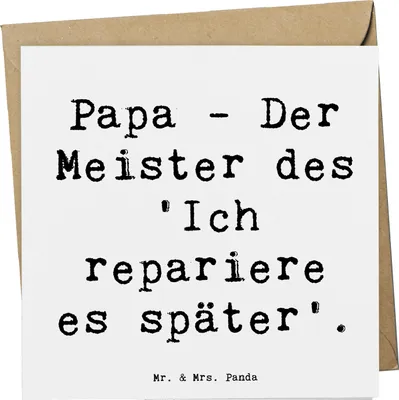 Produktbild von Mr. & Mrs. Panda doppelkarte Spruch Papa Meister - Weiß - Geschenk, Dankeschön, Reparaturen, Humor, Geschenke, faltkarte, Daddy, Klappkarte, Handarbeit, Dad, anlasskarte