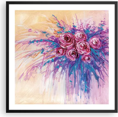 Produktbild von Gerahmtes Poster - Schwarzer Rahmen - Blumenstrauß Blumen Rosen - 60x60 cm - Wand Bild - Wanddeko - Wandbilder - Kunstposter - Wandposter - Bilderrahmen - Bilder - Kunstdruck - P2BAC60x60-4465
