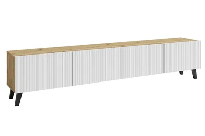 Produktbild von MINIO go for it, TV-Lowboard, RTV-Schrank stehend LOKET, 4 Klappen, 190 cm, schwarze Beine, Aristan Eiche / Weiß Farbe