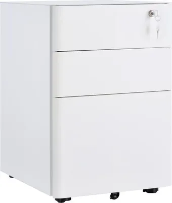 Produktbild von Rollcontainer Weiss 39x48x59 cm Mobiler Aktenschrank Mit 3 Schubladen Bueroschrank Aus Stahl