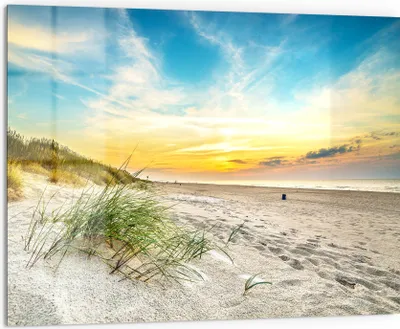 Produktbild von DEQORI Küchenrückwand Glas 80x60 cm 'Baltischer Dünenstrand' Spritzschutz Bad Rückwand