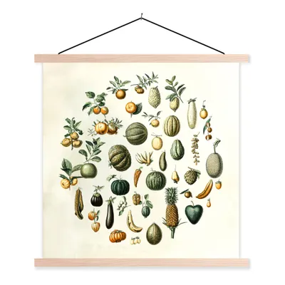 Produktbild von MuchoWow® Textilposter Gemüse - Obst - Vintage 40x40 cm mit holzfarbenen Rahmen - Posterleiste