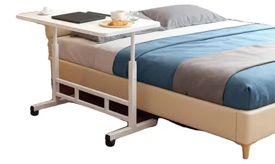 Image de Bureau réglable en hauteur, surface inclinable à 180°, design mobile, couleur blanche