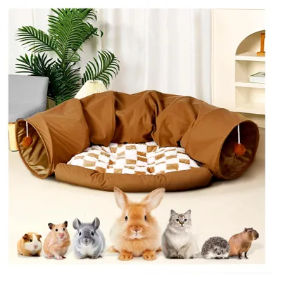 Produktbild von Hasentunnel-Bett, zusammenklappbare Tunnelröhren, Hasenspielzeug mit abnehmbarer Matte für Katzen, Kätzchen, Kaninchen und Meerschweinchen