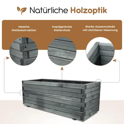 Produktbild von BOOGARDI Pflanzkübel groß außen & innen mit Vlies · 180cm lang naturbraun · Pflanzkasten rechteckig in 10 Größen Hochbeet Holz für Garten, Balkon