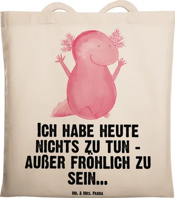 Produktbild von Mr. & Mrs. Panda Beutel Axolotl Hurra - Transparent - Geschenk, Einkaufstasche, Laptoptasche, Motivation, Fröhlich, Tasche, Freude, Shopping, Lurch, Tote Bag