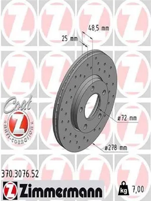 Produktbild von 2x ZIMMERMANN Bremsscheibe 370.3076.52 für MAZDA 5 (CR19) 3 (BK) 3 (BL) 5 (CW)