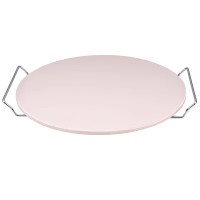 Produktbild von Pizzastein Ø 33 cm für Backofen & Grill mit Edelstahl-Halterung 1 cm Stark Ofen Gasgrill Pizza Stein Backstein