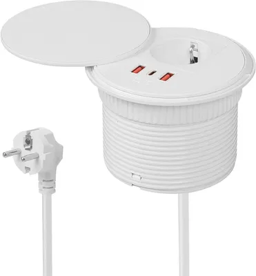 Produktbild von Steckdosenleiste mit USB-C und USB-A - Einbausteckdose - 1,8 m Kabel - Schreibtischsteckdose - Unterputzsteckdosen