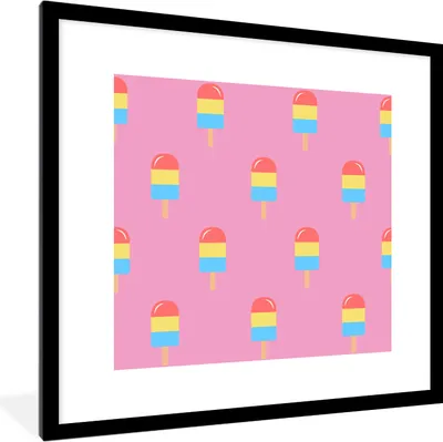 Produktbild von MuchoWow® MuchoWow® Gerahmtes Poster Eis - Muster - Rosa - Farben 40x40 cm - Poster mit zchwarzem Bilderrahmen - Poster - Plakat im Rahmen