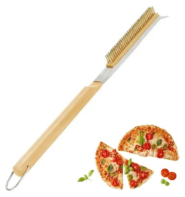 Zdjęcie produktu dla Szczotka do pieca ze skrobakiem, drewniany uchwyt, 53 cm, włosie mosiężne