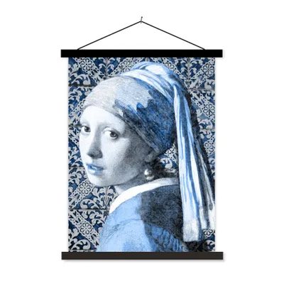 Produktbild von MuchoWow® Textilposter Mädchen mit einem Perlenohrring - Delfter Blau - Alte Meister 40x53 cm mit schwarzem Rahmen - Abbildung