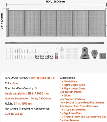 Produktbild von Einstellbares Baby-Gitter, Einhandbetrieb, Anti-Kriech-Barriere, Grau 110inch