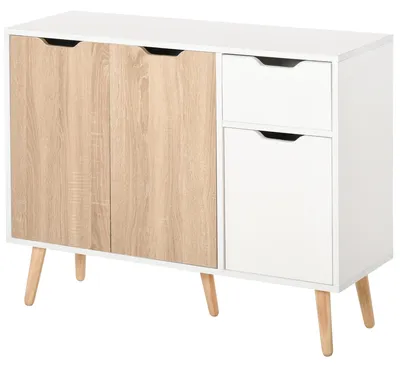 Produktbild von HOMCOM Sideboard Nachttisch Kommode Beistellschrank Schubladen Weiß+Natur