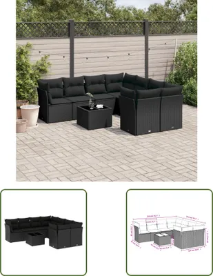 Produktbild von The Living Store 9-tlg. Garten-Sofagarnitur mit Kissen Schwarz Poly Rattan