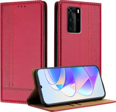 Produktbild von Handyhülle für Huawei P40 Pro Leder Flip Klappbare Schutzhülle mit Standfunktion Rot