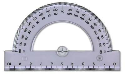 Produktbild von Rheita Winkelmesser, transparent, 10 cm, 2 gegenläufige Gradskalen