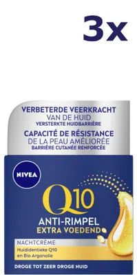 Productafbeelding van 3x Nivea Nachtcreme Anti-Rimpel Q10 Power Extra Voedend 50 ml