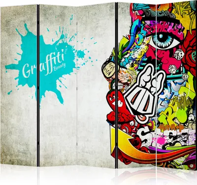 Produktbild von 5-teiliger Doppelseitiger Vlies Paravent - Graffiti beauty II 225x172 cm Street art i-C-0159-z-c
