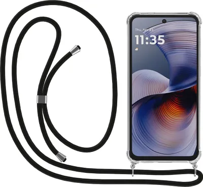 Produktbild von Smartphonica Handytasche passend für Motorola Moto G55 mit Kabel und Bumper - Tasche mit Telefonkabel - TPU Backcover Case stoßfest mit Lanyard - Transparent