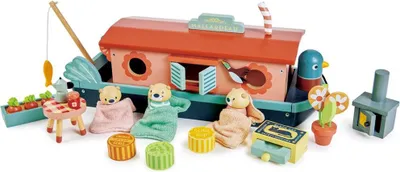 Obrázok produktu pre Tender Leaf Toys Hausboot (Kinderspielzeug, aus Holz, mit Otterfamilie) 7508389
