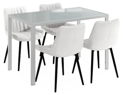 Productafbeelding van Eetkamerset Vicco Grand, wit, 120 x 70 cm, met 4 stoelen (beige), model 63367