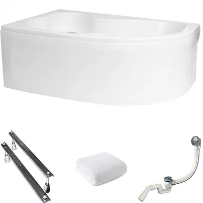 Produktbild von Aqua For You | Polimat Eckbadewanne - 160x105cm - mit Verkleidung - Antibakterielle Beschichtung - Inklusive Siphon - Trapezform - Links Seite