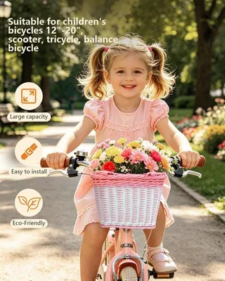 Productafbeelding van Anhow Fietsmand voor jongens en meisjes, met handvat, afneembaar, roze